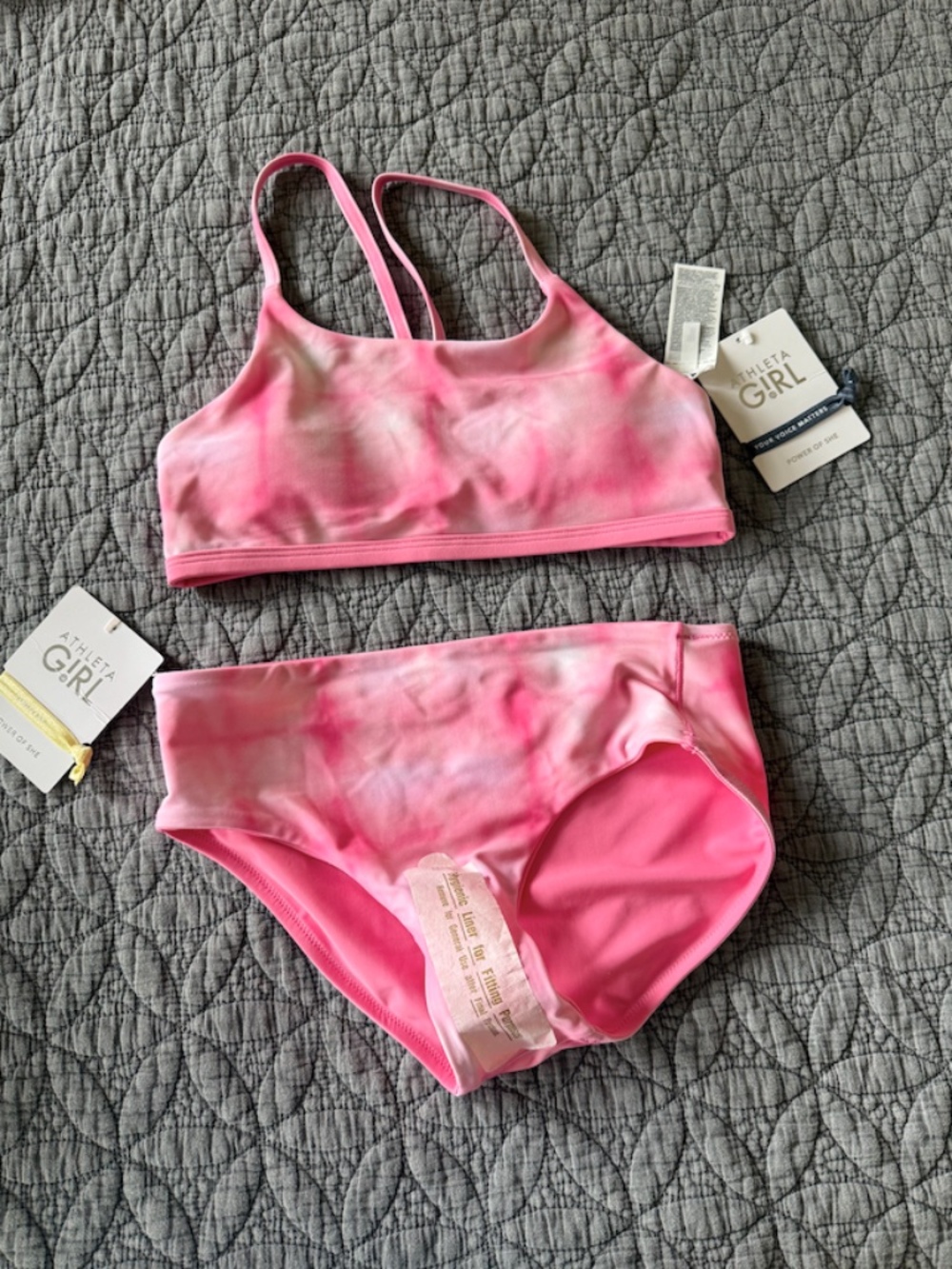 Athleta Girl Reversible Pink / Tie Dye Scoop Bikini Top + Mid Rise Bottom NWT